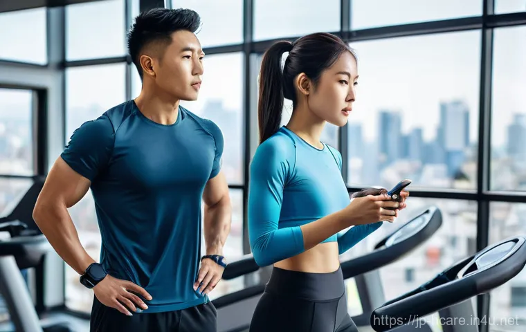 건강관리사와 관련된 기술 트렌드 - **Prompt:** "A dynamic and active young adult (male or female, East Asian appearance) in a modern, m...
