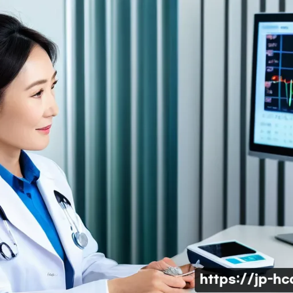 건강관리사 취업 후 첫 달 업무 준비 - A professional Japanese health management specialist in a modern clinical setting, wearing neat busi...